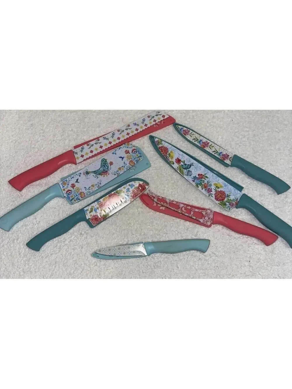 Pioneer Woman 7 Piece Knife Set with Covers - Floral Design All in Exc Condition